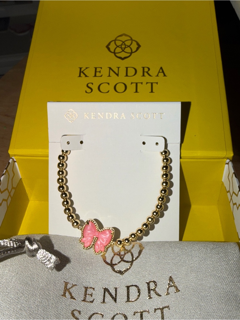 Kendra Scott Pink Bow Gold Beaded Bracelet - Picture 2 of 2